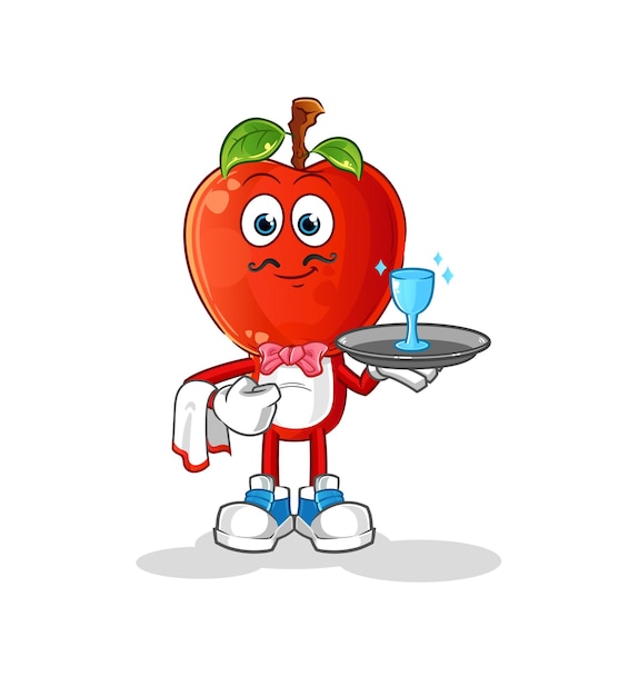 Apple head cartoon waiter cartoon mascot vector