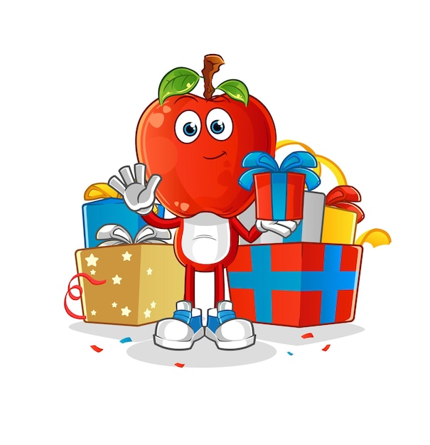 Apple hoofd cartoon geven geschenken mascotte cartoon vector