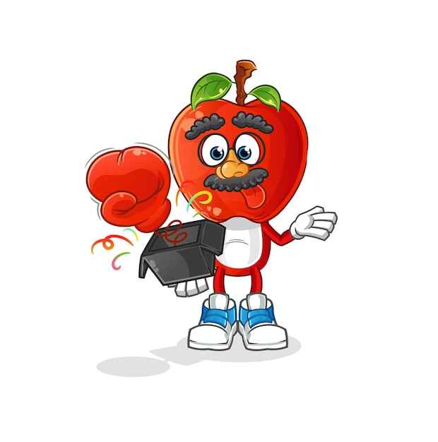 Apple hoofd cartoon grap handschoen in de doos cartoon mascotte