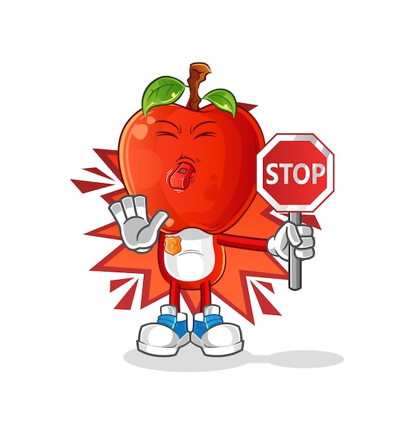 Apple hoofd cartoon met stopbord cartoon mascotte vector