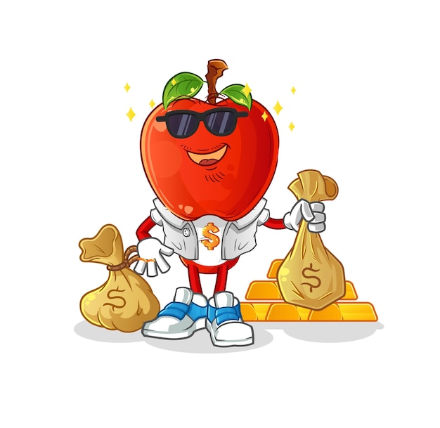 Apple hoofd cartoon rijk karakter cartoon mascotte vector