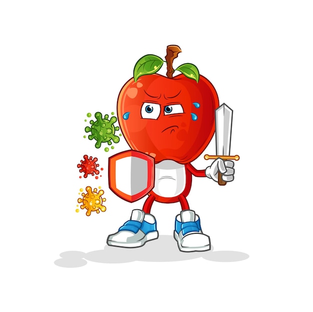 Apple hoofd cartoon tegen virussen. cartoon mascotte vector