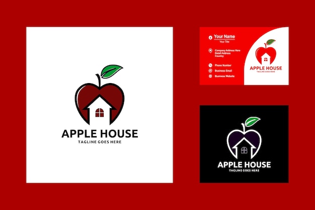 애플 하우스 미니멀리즘 로고 디자인 벡터 아이콘 영감