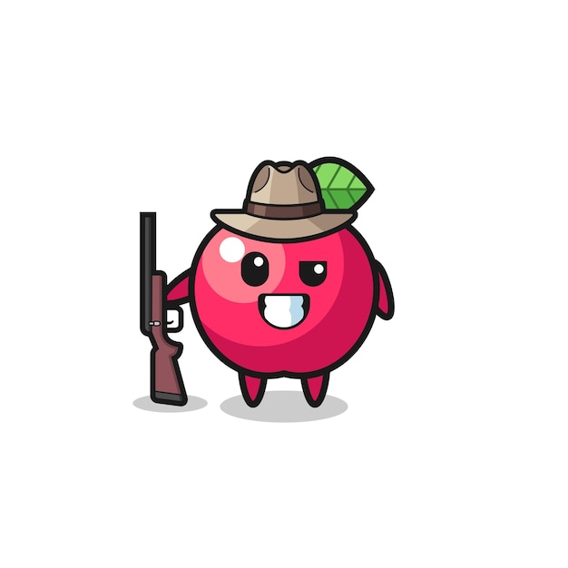 Apple hunter mascot holding a gun , cute design