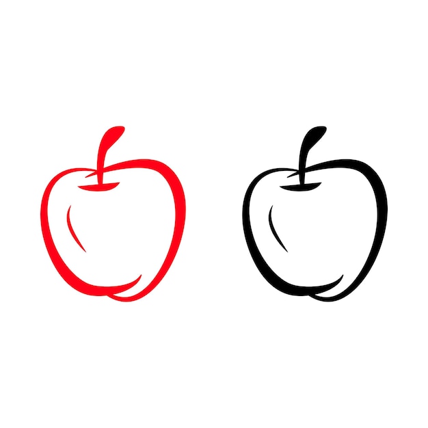 애플 아이콘입니다. 과일 개요 아이콘입니다. 검정색과 흰색. 로고, 아이콘, 기호 및 기호
