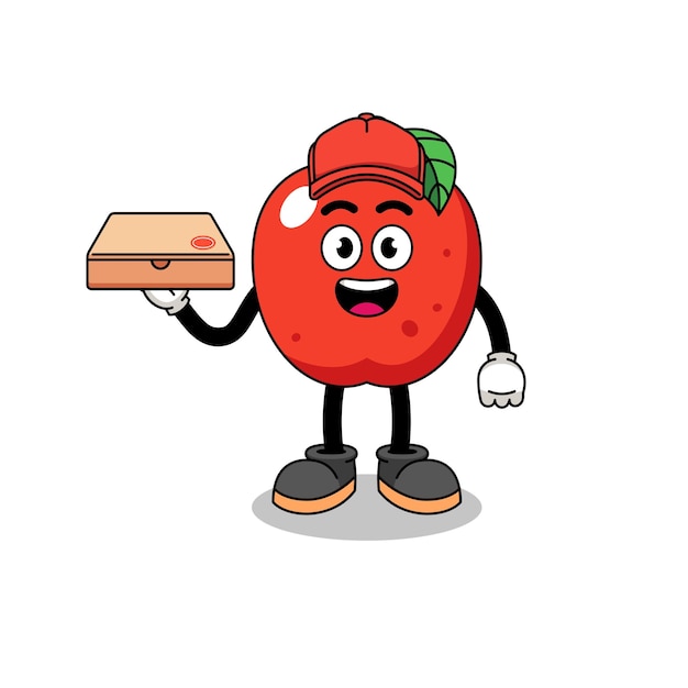 Apple illustration as a pizza deliveryman character design