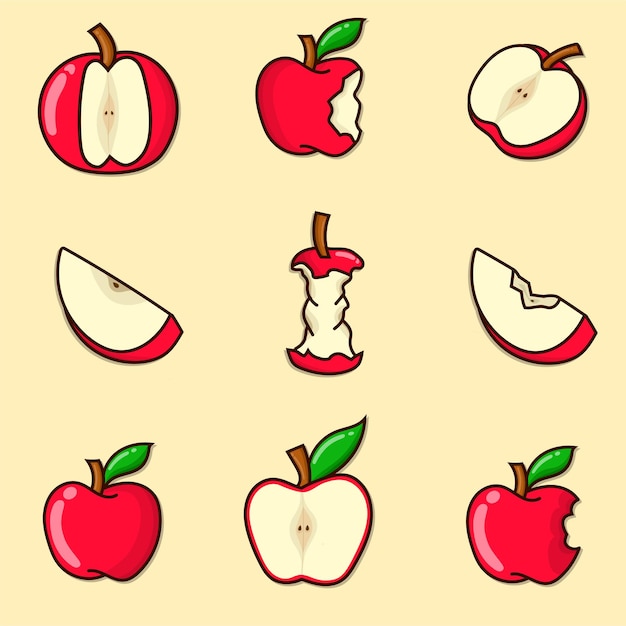 Apple instellen vectorillustratie. rode appels met omtrek