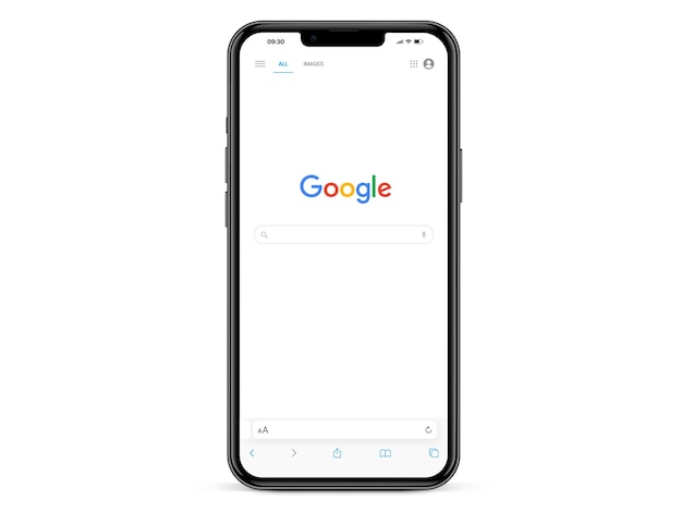 Apple ios con sistema di ricerca google aperto. pagina principale di ricerca del browser google. motore di ricerca safari ios