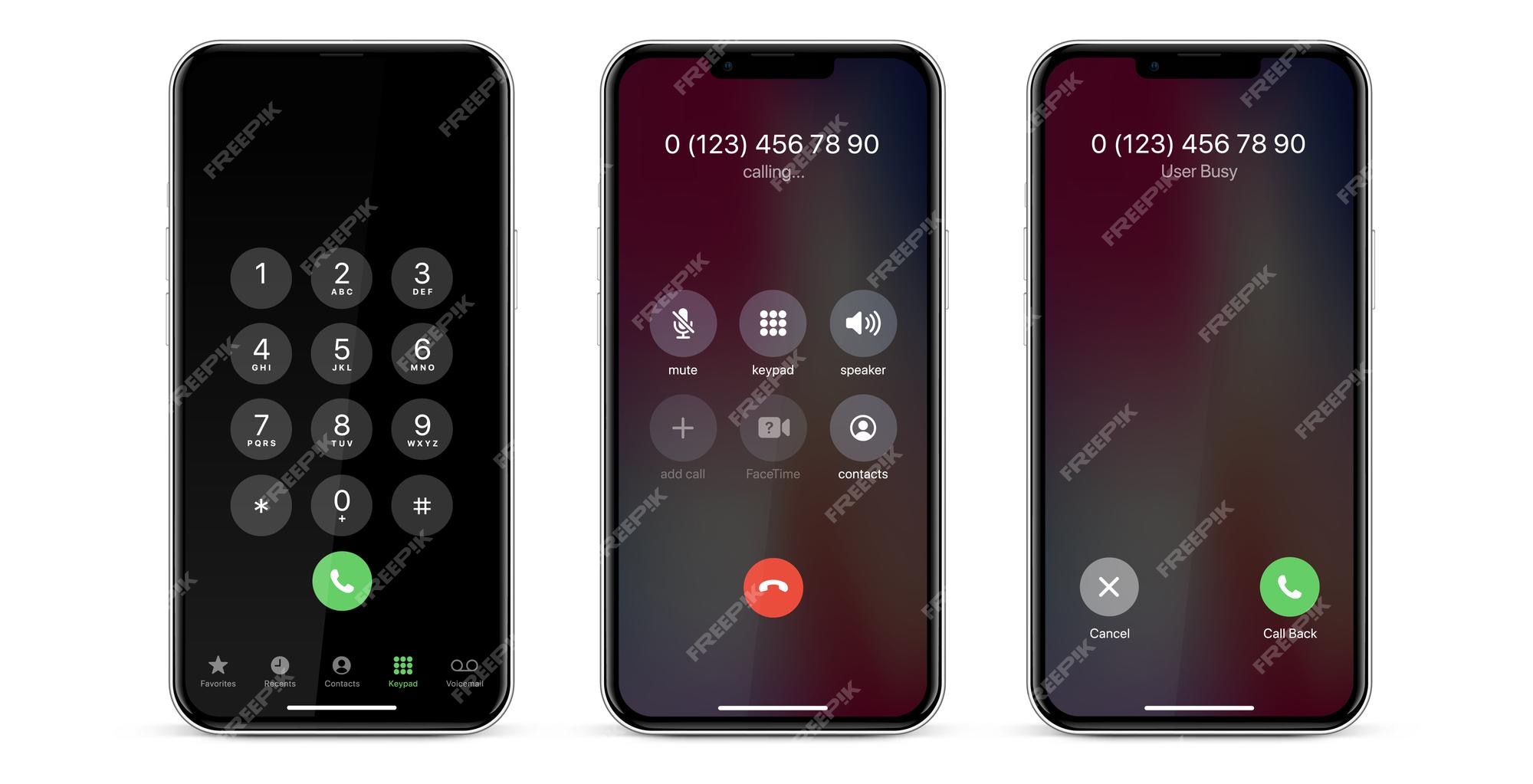 Premium Vector | Apple iphone ios call screen design concept set with  realistic blurry background incoming out coming