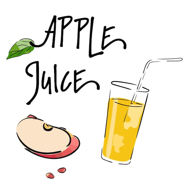 リンゴジュースとリンゴの手描き