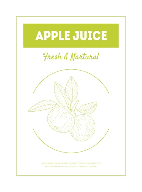 Apple Juice Fresh and Natural Banner Template 美味しくて健康的な飲み物パッケージラベルブランドアイデンティティベクトルイラストウェブデザイン