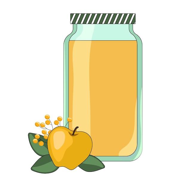 Apple juice in the glass jar. Yellow. Drink. Beverage. Icon. Blanks. Vitamin. Healthy. Vector sign.