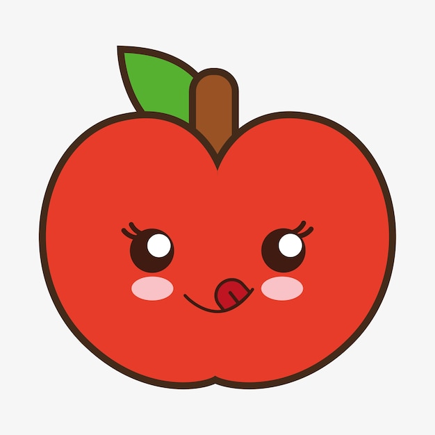 Cartone animato di apple kawaii sorridente icona cibo sano