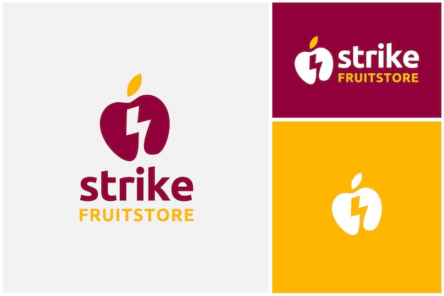 Vector apple letter s strike stun storm speed lightning bolt shock flash symbol for fruit store logo design