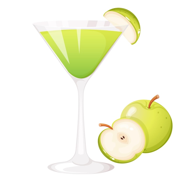 Apple martini alcoholic cocktail isolated on white background