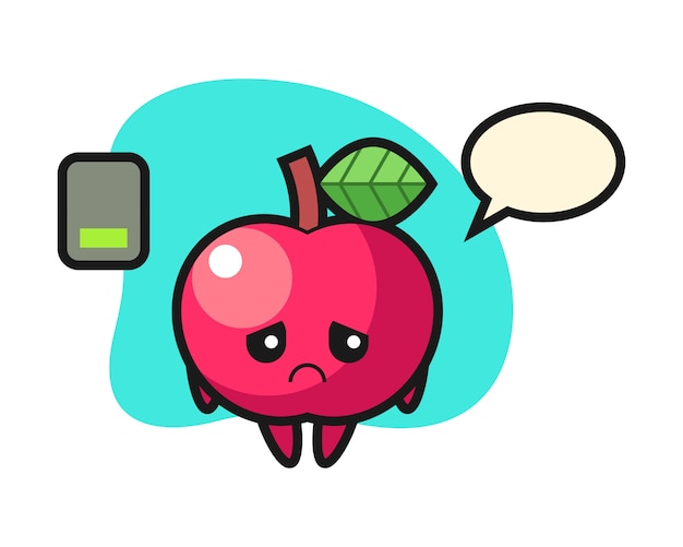 Apple mascot character doing a tired gesture