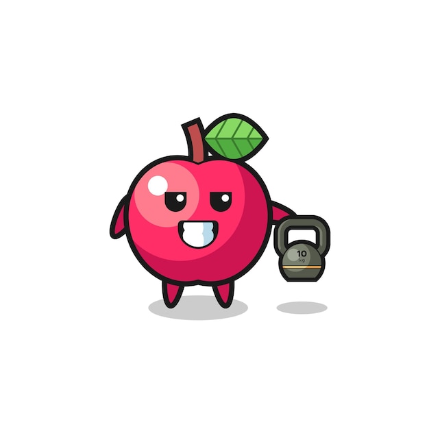 Apple mascot lifting kettlebell in the gym