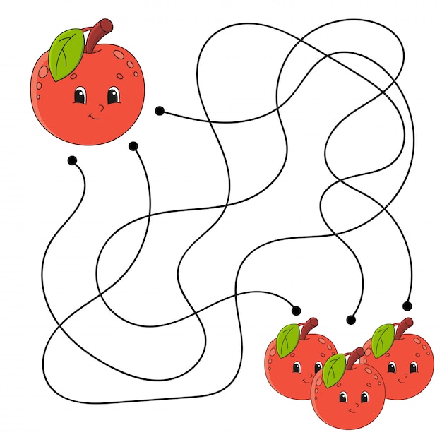 Apple maze for kids worksheet