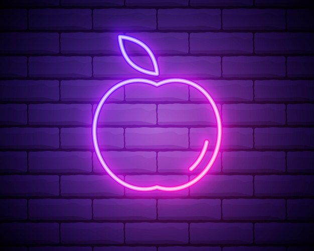 Неоновая иконка apple светящийся векторный значок иллюстрации для мобильного веба и дизайна меню концепция питания кирпичная стена