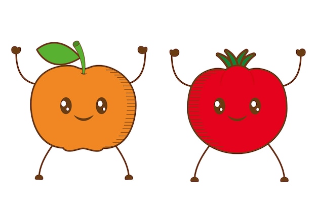 apple orange cartoon icon