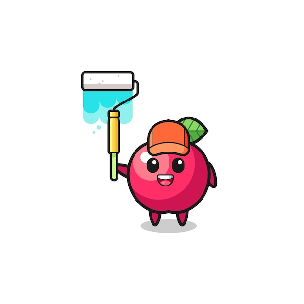 The apple painter mascot with a paint roller cute design