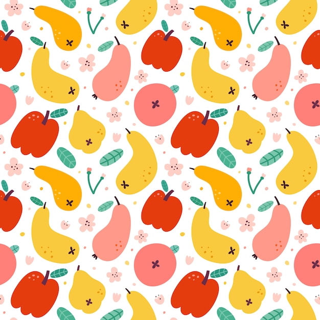 Apple pear fruit pattern, seamless background