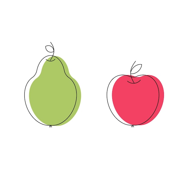 Icone di mela e pera su sfondo bianco