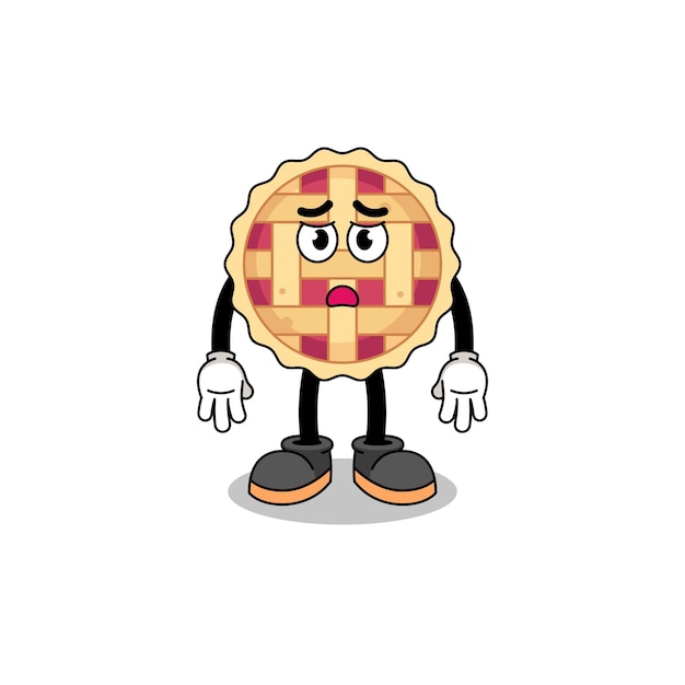 Apple pie cartoon illustration with sad face