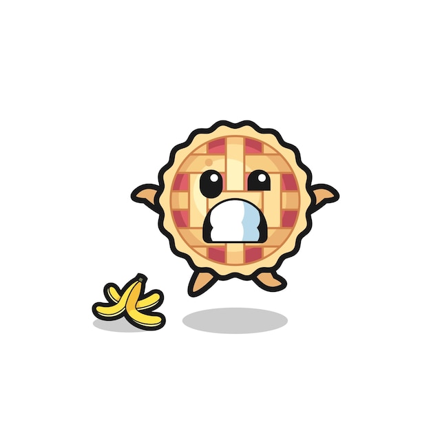 Apple pie cartoon is slip on a banana peel cute design