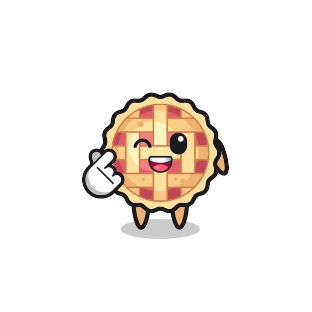 Apple pie character doing Korean finger heart