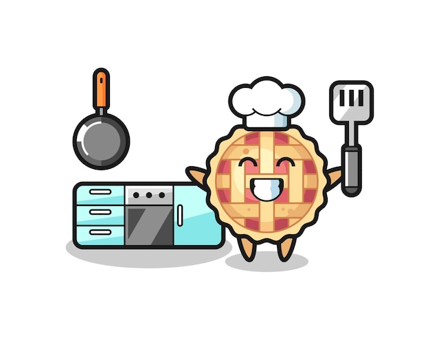 요리사가 요리하는 사과 파이 캐릭터 그림