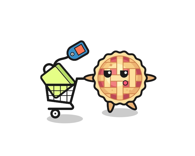 Apple pie illustration cartoon with a shopping cart , cute style design for t shirt, sticker, logo element