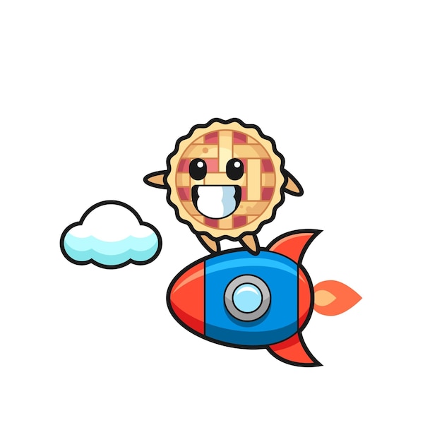 Apple pie mascot character riding a rocket  cute style design for t shirt sticker logo element