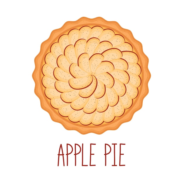 Apple pie with cinnamon on white background, top view, vector illustration