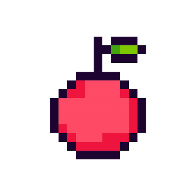 Игровой предмет apple pixel art, игровой пиксельный фрукт.