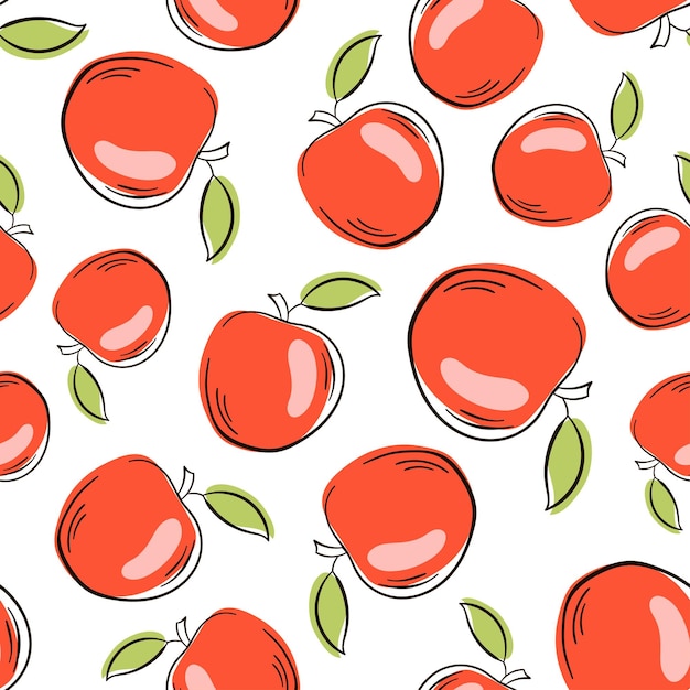 사과 원활한 패턴 손으로 그린 신선한 사과 벡터 스케치 배경 색상 낙서 벽지