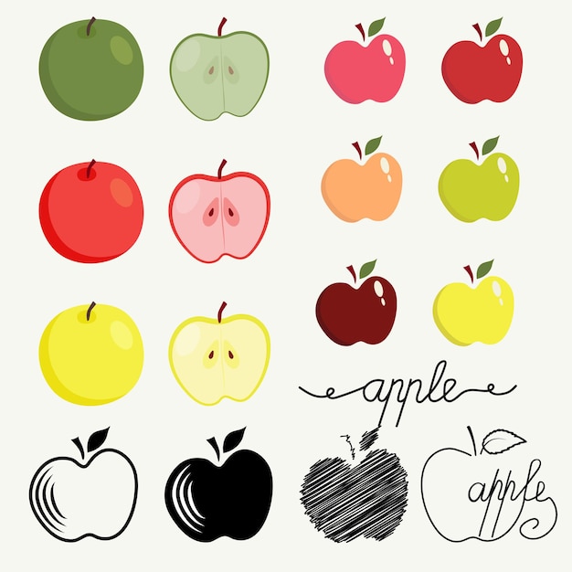 Apple set Apples of different colors sizes and textures Elements for design