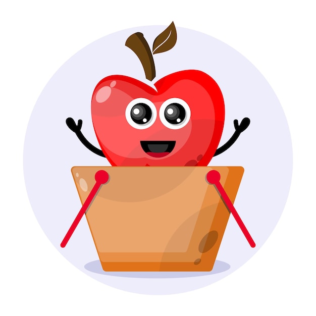 Vector apple shopping cart cute character logo