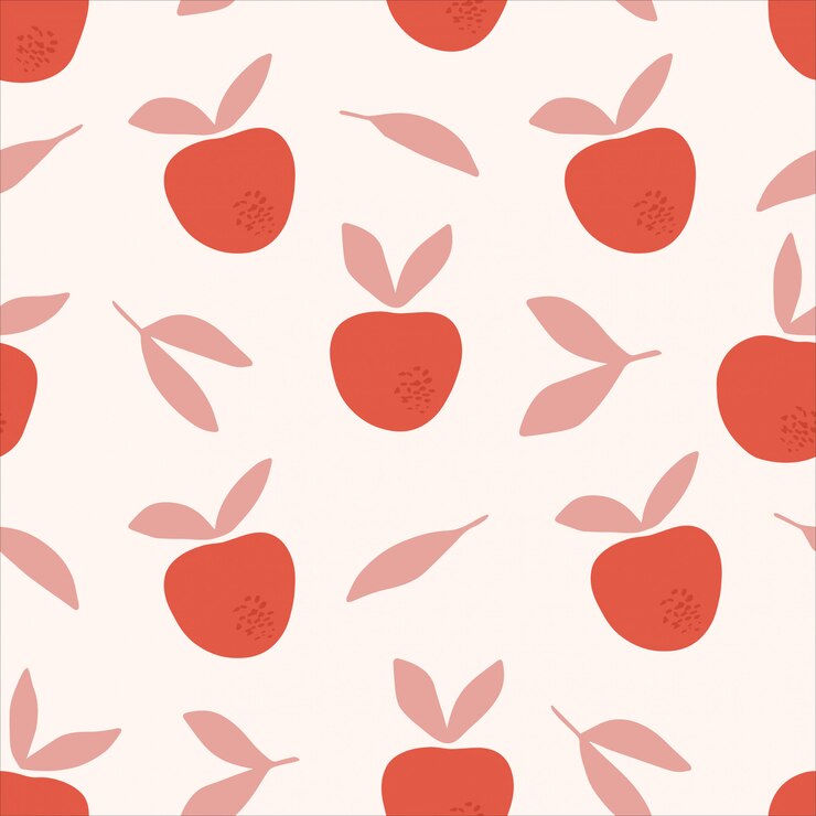 Vector apple silhouettes flat  seamless pattern. food abstract drawing shapes on beige background. creative print, wallpaper, trendy home decor design element