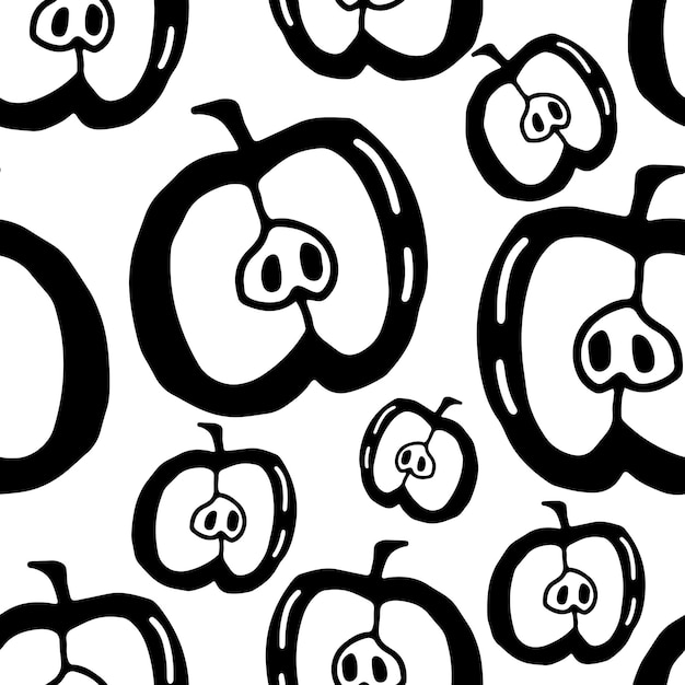Apple slice naadloze patroon in doodle stijl op geïsoleerde witte achtergrond Print voedsel handgetekende