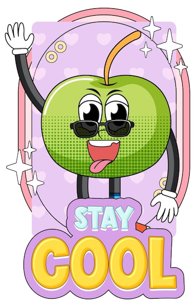 Vector apple-stripfiguur met blijf cool-badge