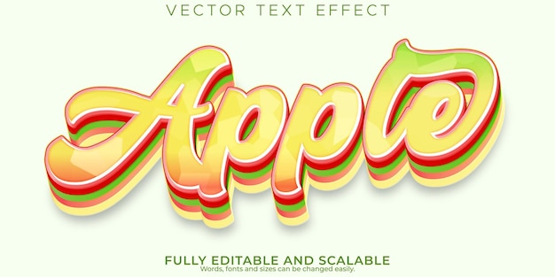 Текстовый эффект apple, редактируемый стиль текста с фруктами и едой