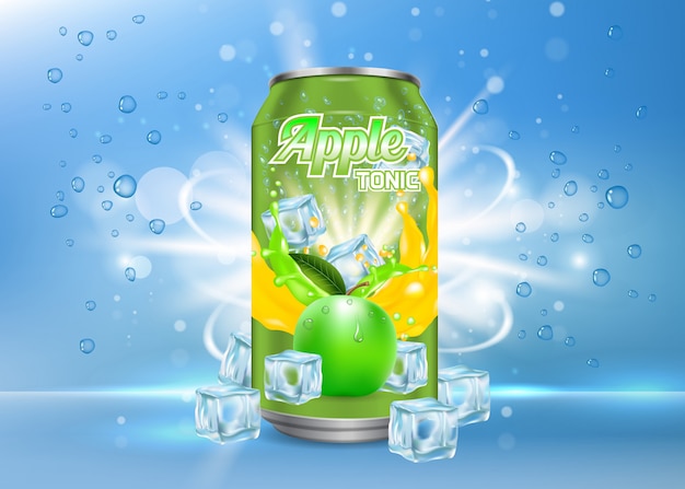 Vector apple tonic aluminum can realistic  illustration