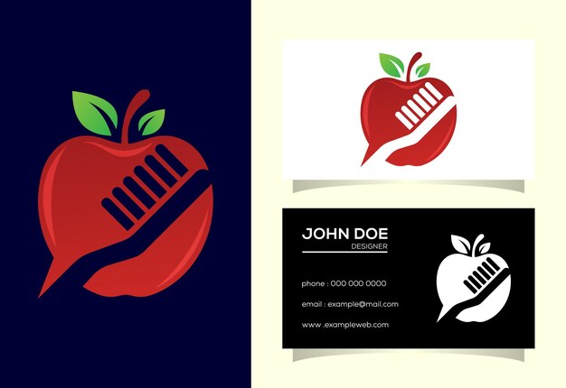 Apple and toothbrush combination logo sign symbol in flat style