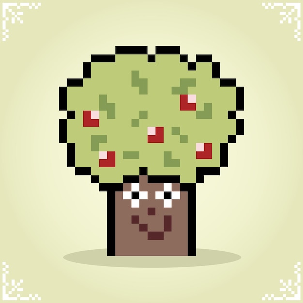Vettore personaggio dell'albero di mela in illustrazioni vettoriali pixel art a 8 bit per le risorse del gioco