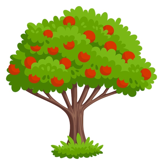 Vector apple tree icon cartoon red fruit plant