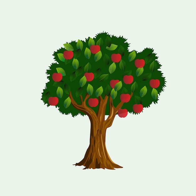 Vector apple tree vector illustration red apples on a tree amidst green foliage cartoon art garden tree