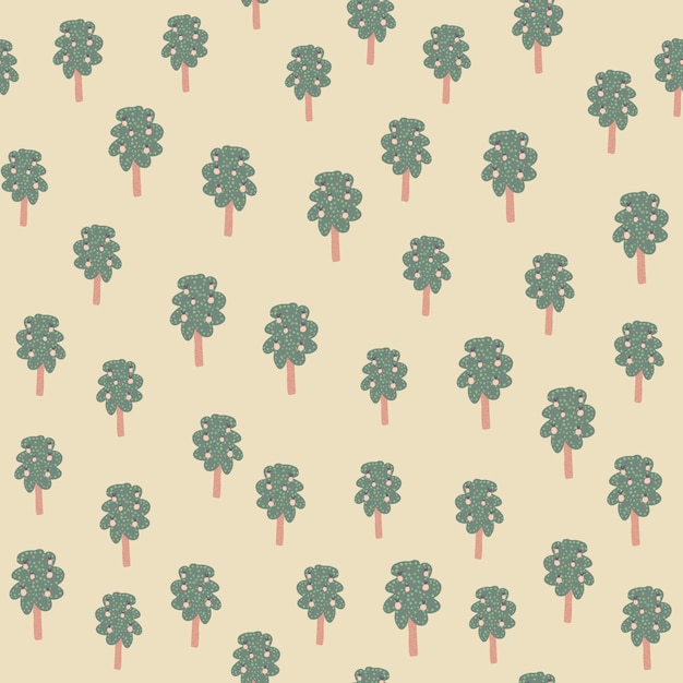 Vector apple tree with leaves and fruit seamless pattern on light background.