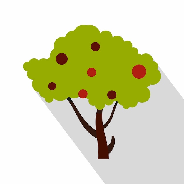 Apple tree with red apples icon Flat illustration of apple tree with red apples vector icon for web