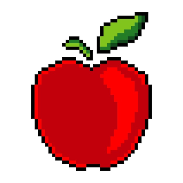 Vector apple vector illustration in pixel art.  isolated on white background.